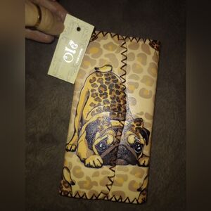 Women's Pug  Leopard Print Wallet - Brown